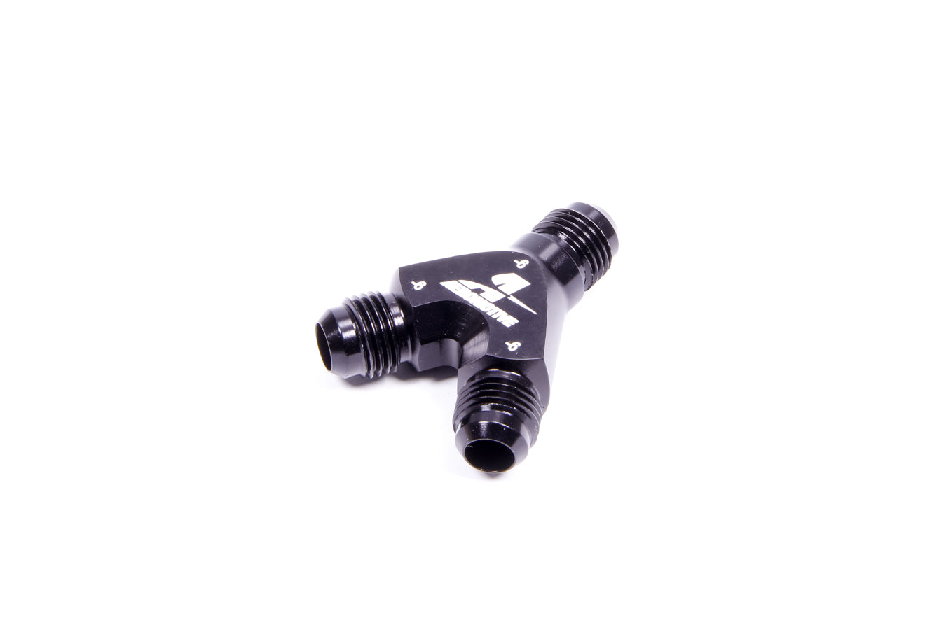 AEROMOTIVE 15672 Y-Block Fitting for High-Performance Fuel and Oil Systems, 6AN to Dual 6AN Male Outlets, Aluminum Black Anodized