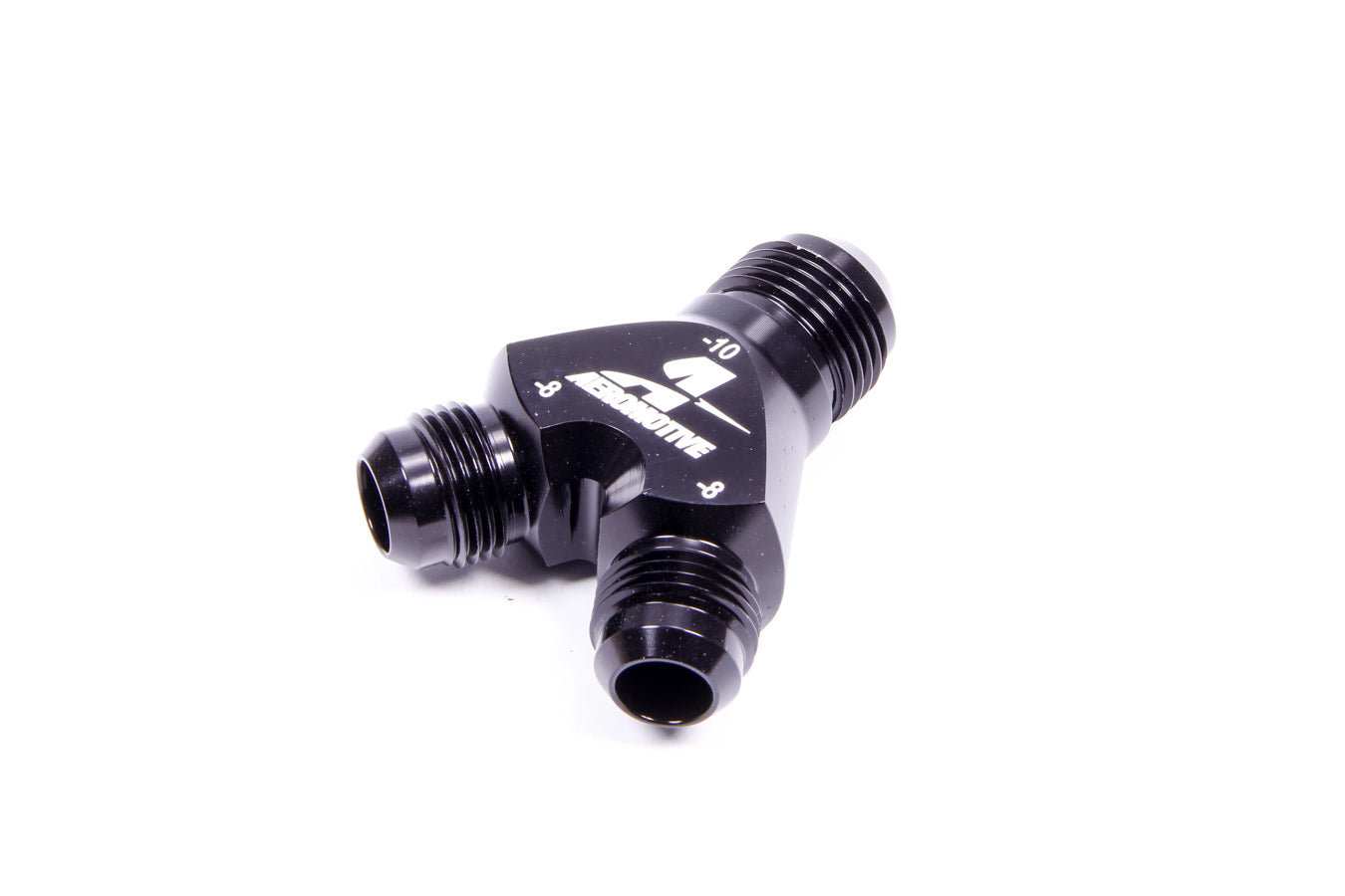 AEROMOTIVE Y-Block Fitting 15675 10AN Male Inlet Dual 8AN Male Outlets Aluminum Black Anodized
