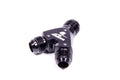 AEROMOTIVE 15676 Y-Block Fitting with 10 AN Male Inlet and Dual 10 AN Male Outlets, Aluminum, Black Anodized