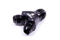 Aeromotive Y-Block Fitting Part Number 15678 with 12AN Male Inlet and Dual 10AN Male Outlets in Aluminum Black Anodized