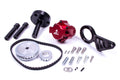 AEROMOTIVE BBC Belt Pump Kit - Lower Left with Billet Belt Drive, Red Finish, In-Line Design, 10 AN Female O-Ring Inlet and Outlet, Includes Bracket, Pulley, and Belt for Big Block Chevy Engines