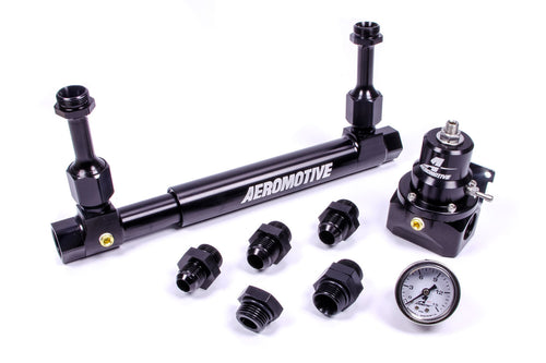 AEROMOTIVE Fuel Log with 13212 2-Port Regulator and Gauge, Adjustable, Black Anodized Aluminum, 10 AN Female Inlet and Outlet