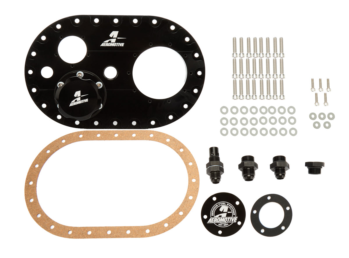 AEROMOTIVE Fuel Cell Filler Plate Assembly Billet Aluminum 6 x 10 Inches Black Anodized