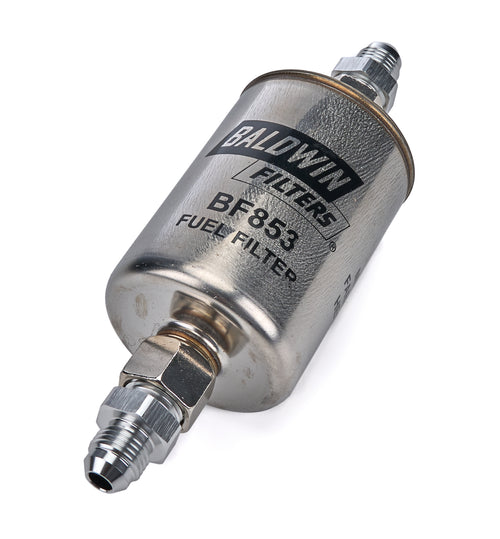 AEROMOTIVE Fuel Filter Inline with 6AN Fittings, 25 Micron Cellulose Element, Steel, Zinc Plated