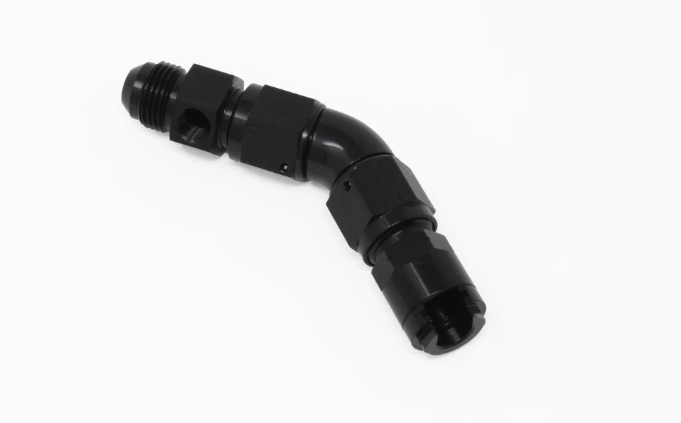 AEROMOTIVE VaporWorx Fuel Line Adapter Kit 45-Degree 8 AN Male to 3/8 Inch Female Quick Disconnect with 1/8 Inch NPT Port, Aluminum Black Anodized