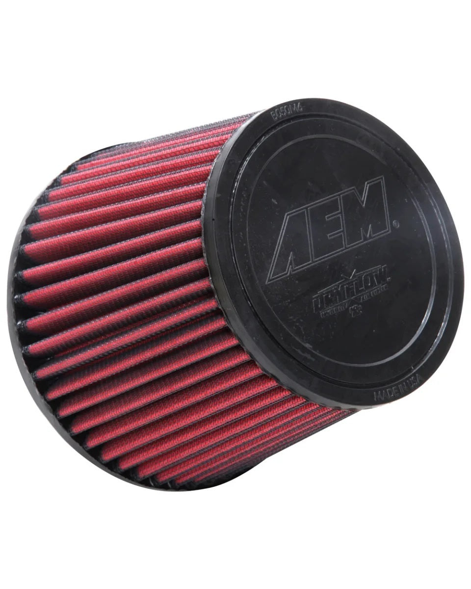 AEM INDUCTION AEM-21-2073DK DryFlow Conical Air Filter with Clamp-On Mounting, 6.438 Inch Base, 5 Inch Top Diameter, 5 Inch Tall, Red Synthetic Material