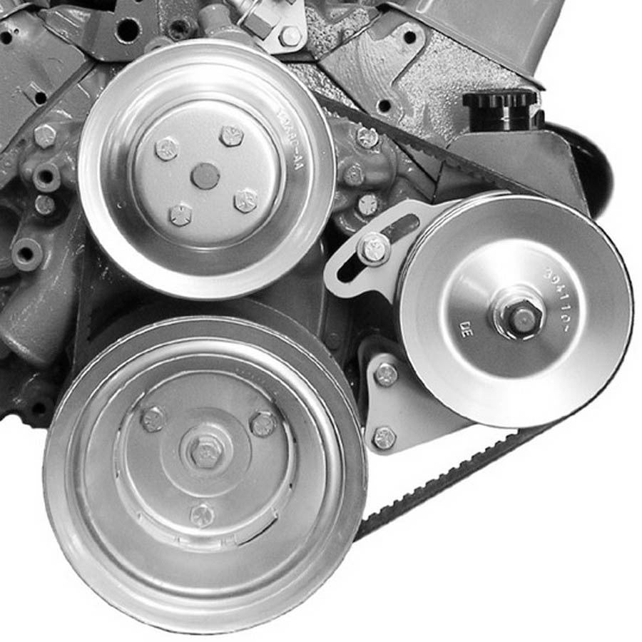 Alan Grove Components SBC LWP Power Steering Pump Bracket for Small Block Chevy, Driver Side, Block Mount, Steel, Natural Finish