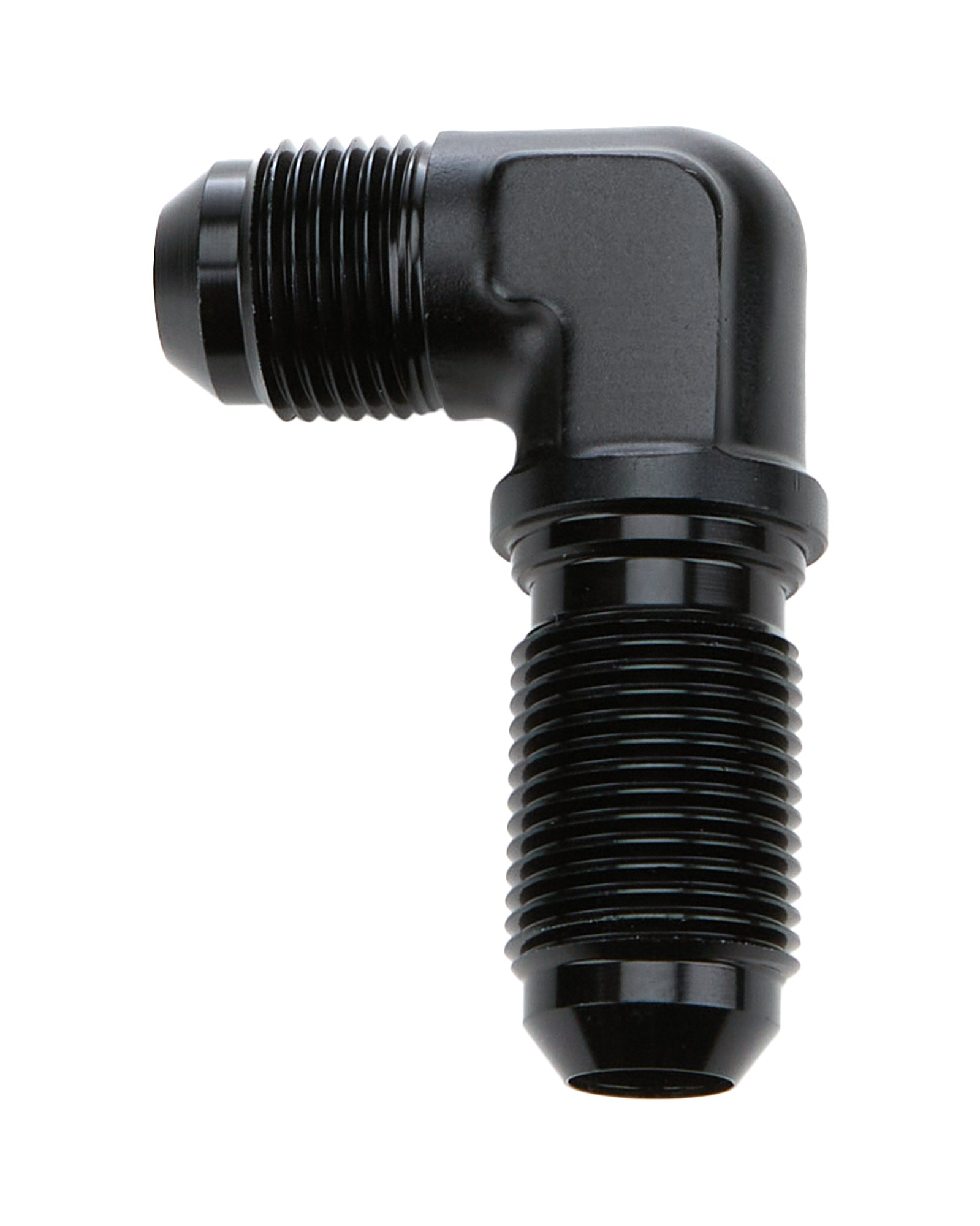 Allstar Performance ALL49623 8 AN Male to 8 AN Male Bulkhead Fitting with 90 Degree Aluminum Black Anodized Finish