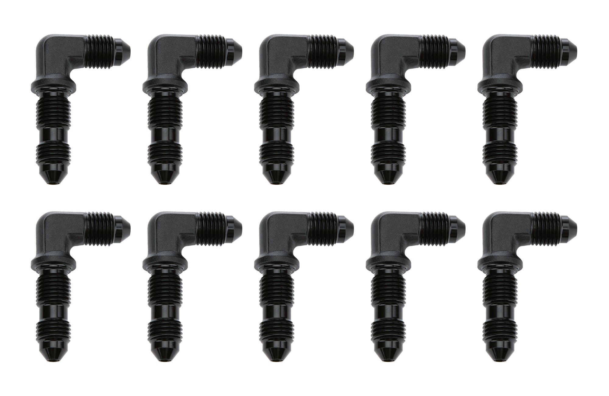 Allstar Performance ALL50094-10 90 Degree Bulkhead Fitting - 3 AN Male to 3 AN Male Aluminum Black Anodized Set of 10