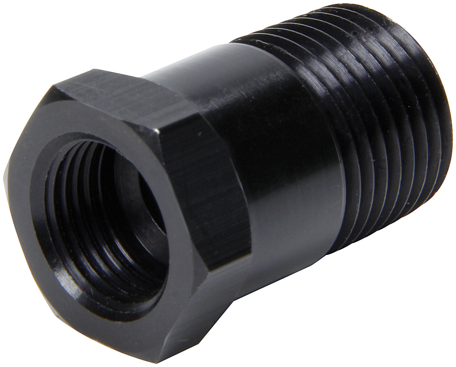 ALLSTAR Performance ALL50204 Temperature Gauge Adapter 5/8-18 Female to 1/2 in NPT Male Aluminum Black Anodized