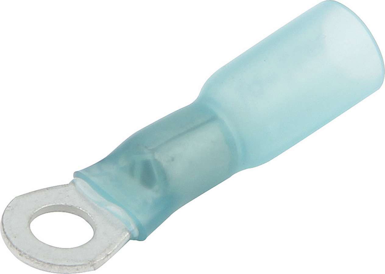 Allstar Performance ALL76072 Ring Terminal with Heat Shrink for 16-14 Gauge Wires, #8 Hole, Blue, Tin Plated Copper, Set of 10
