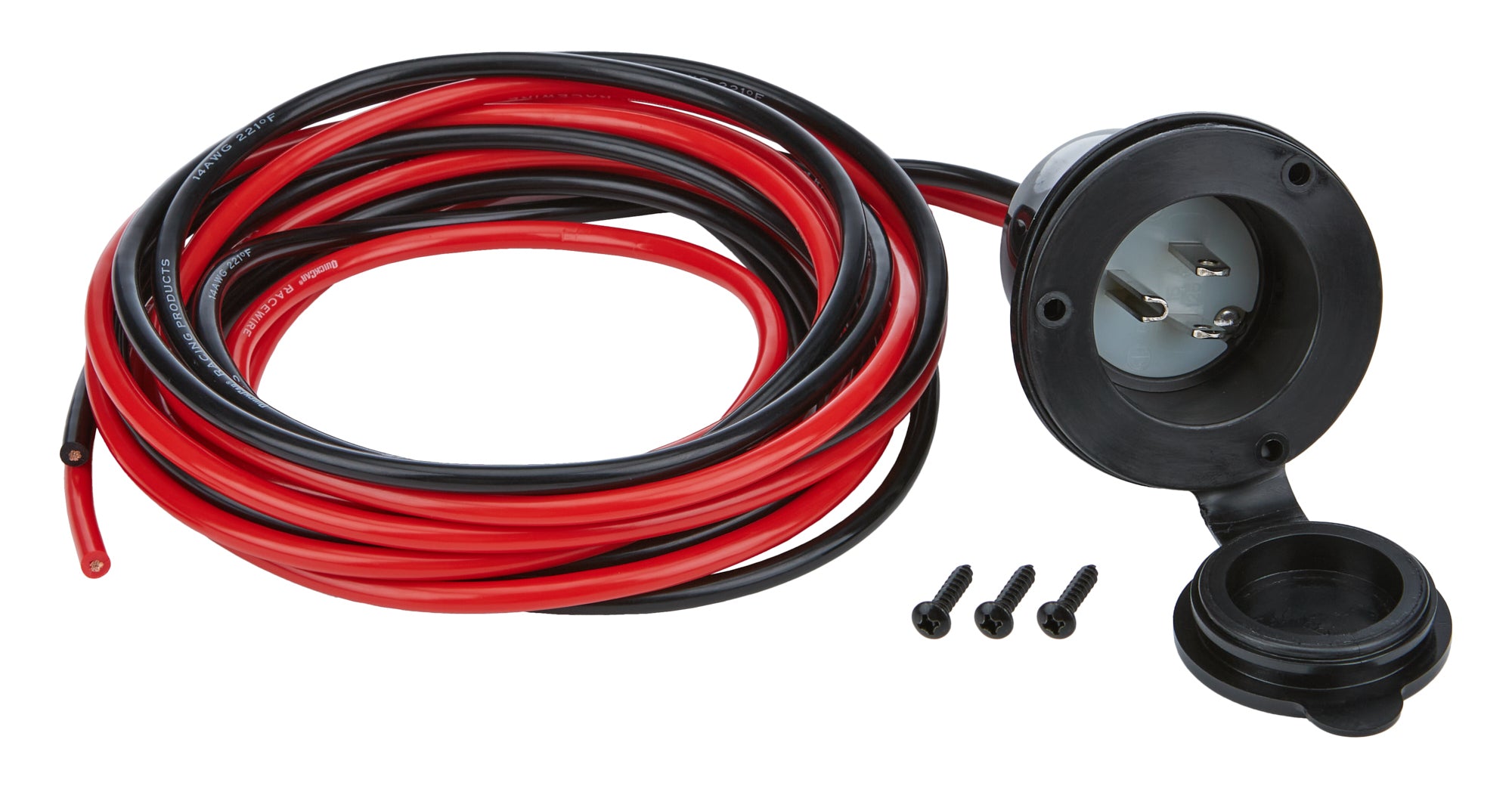 Allstar Performance ALL76436 Covered Outlet Housing with Wiring Harness, 110V Flange Mount, 3-Prong Male Socket