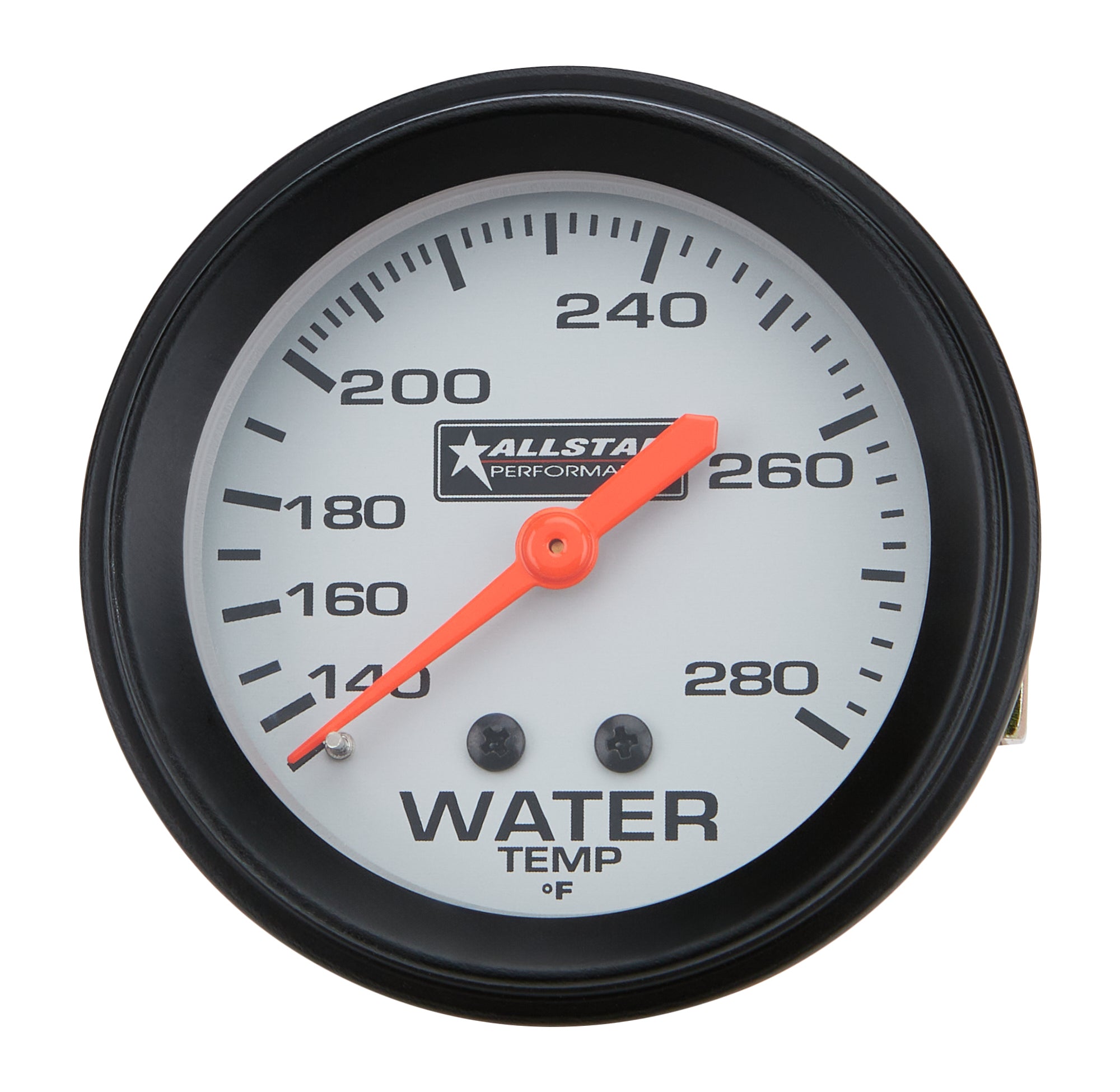 Allstar Performance ALL80096 Water Temperature Gauge 140-280°F, 2-5/8 Inch Diameter, Silver Face, Mechanical Analog Full Sweep