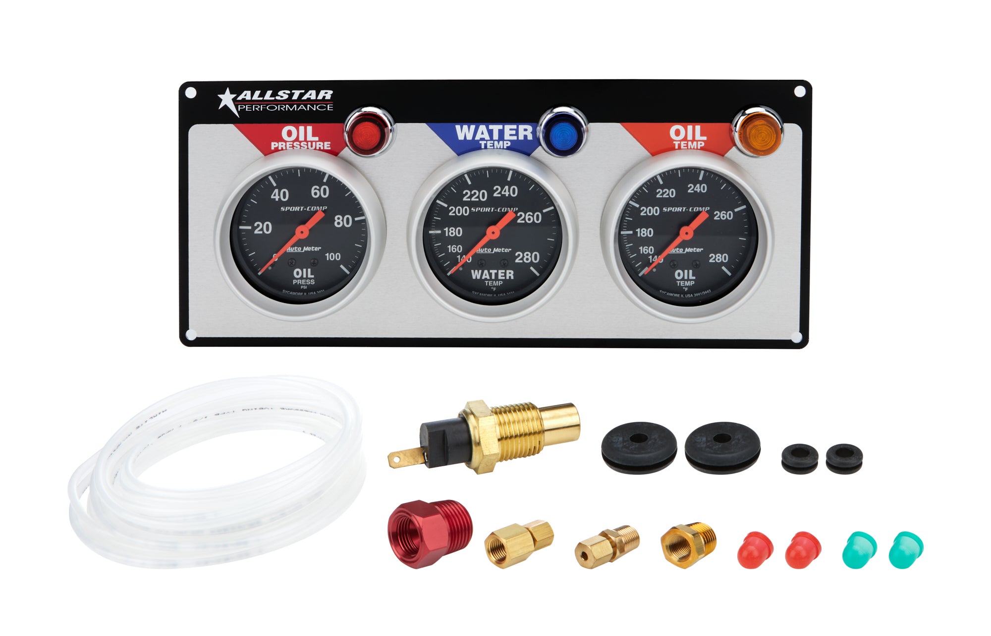 Allstar Performance ALL80112 Sport-Comp Gauge Panel Assembly with Oil Pressure, Oil Temperature, Water Temperature - 2-5/8 Inch Black Face with Warning Light