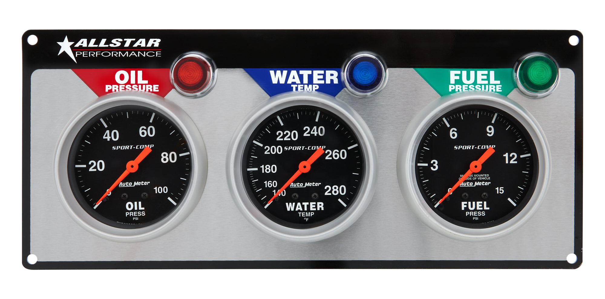 Allstar Performance ALL80113 3-Gauge Panel Assembly with Fuel Pressure, Oil Pressure, and Water Temperature for Automotive Applications