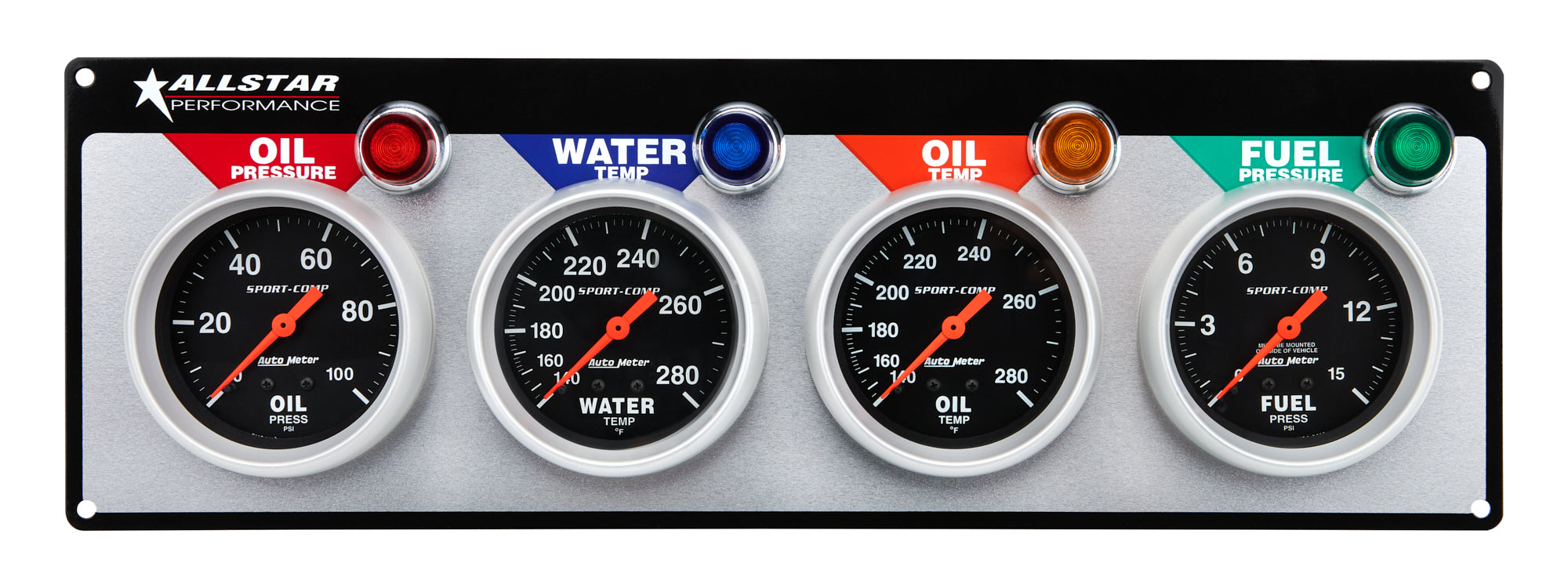 Allstar Performance ALL80114 4-Gauge Panel Assembly with Fuel Pressure, Oil Pressure, Oil Temperature, and Water Temperature Gauges