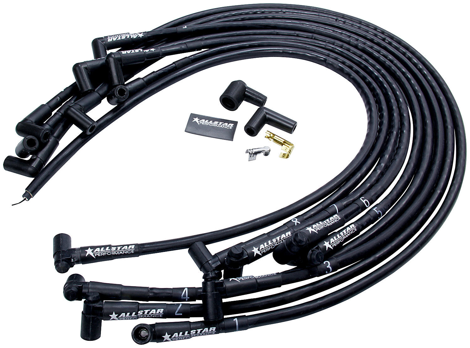 Allstar Performance ALL81370 Spark Plug Race Wire Set with Sleeved 8mm Spiral Core and 90-Degree HEI Style Boot for Small Block Chevy