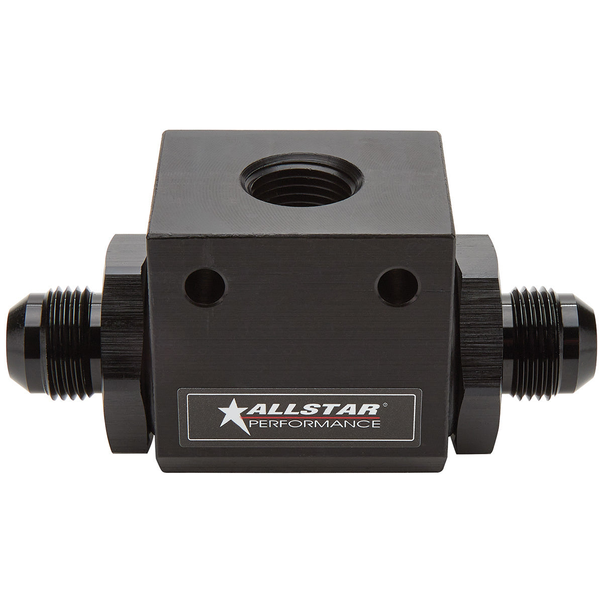 ALLSTAR Performance ALL90040 In-Line Oil Temperature Tee with 10AN Male Inlet and Outlet, 1/2 Inch NPT Female Port, Aluminum Black Anodized
