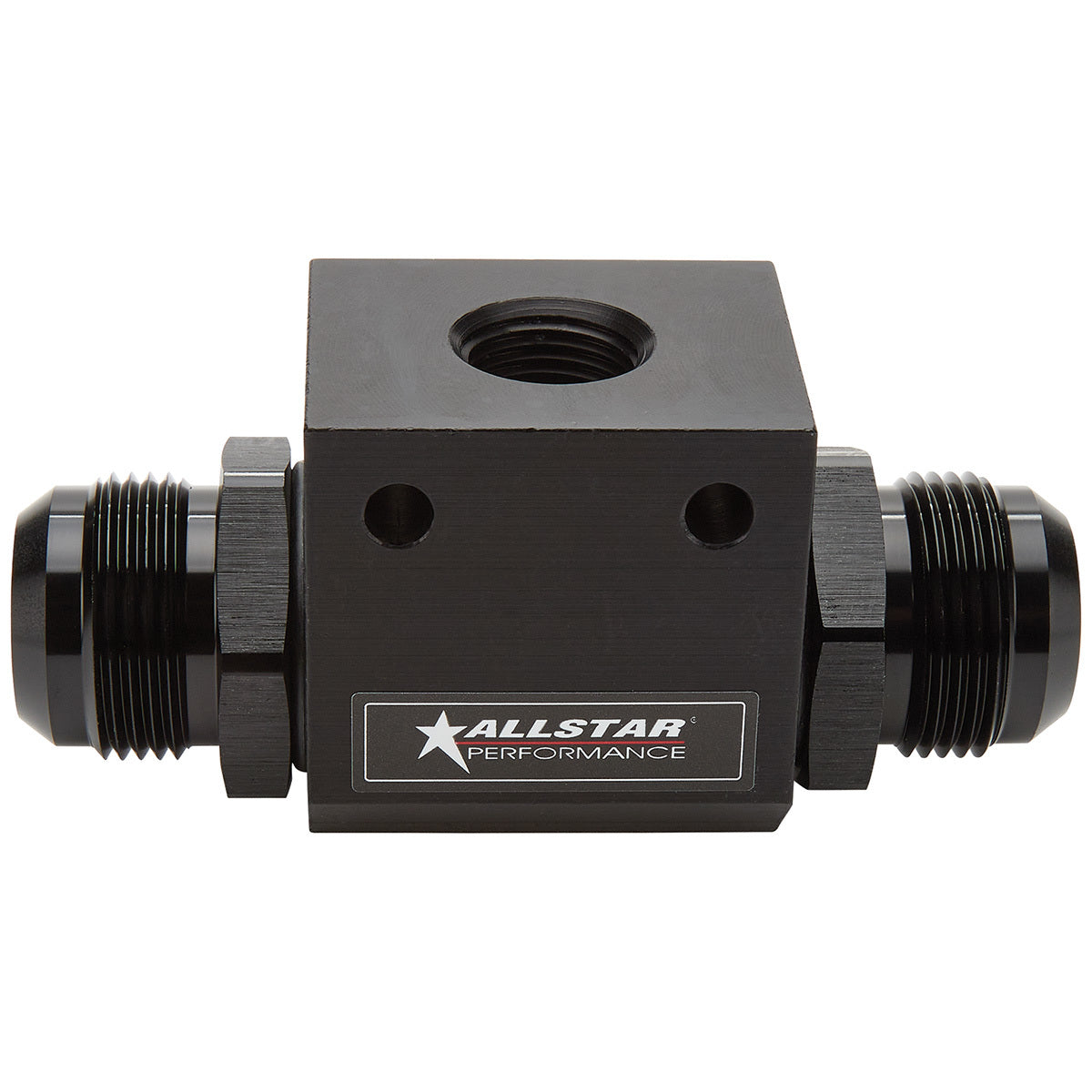 Allstar Performance ALL90042 In-Line Oil Temperature Tee with 16AN Male Inlet and Outlet, 1/2 Inch NPT Female Port, Aluminum Black Anodized