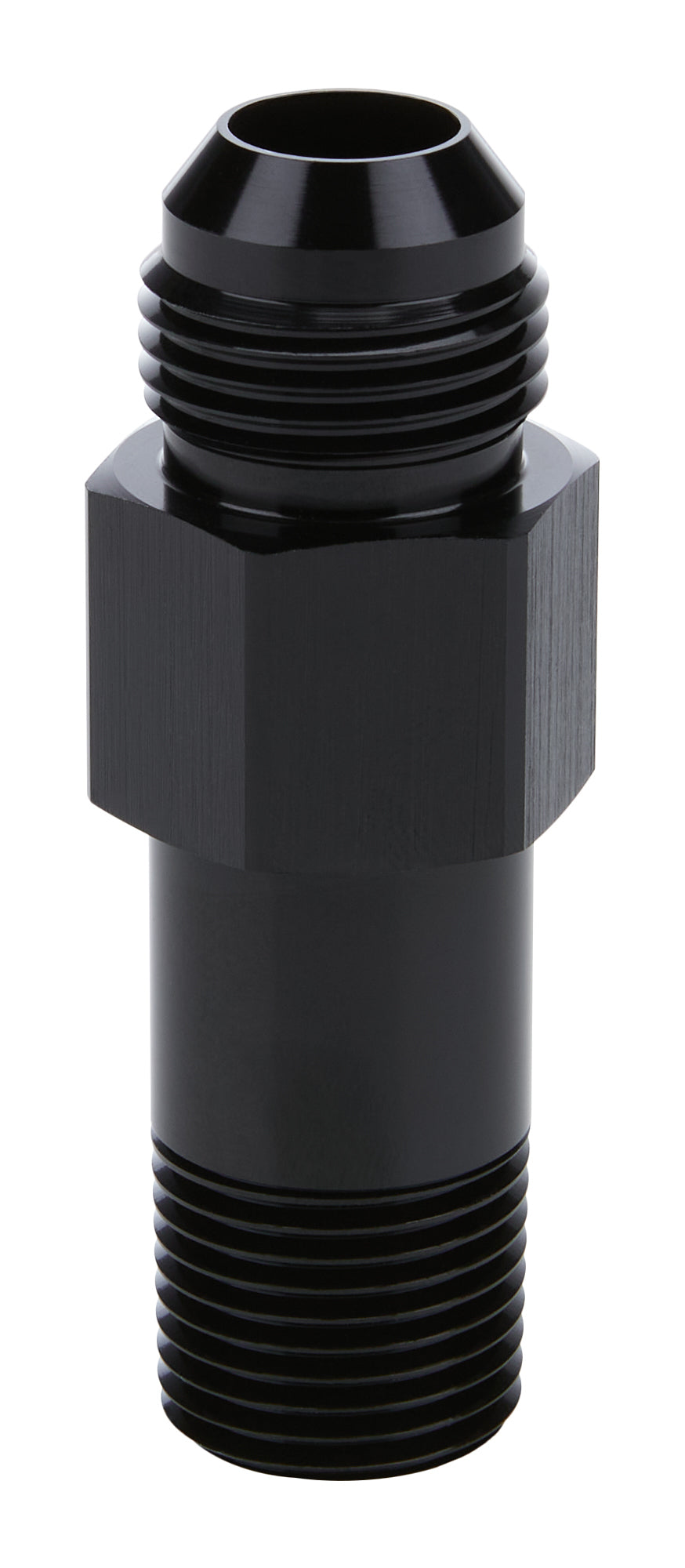 Allstar Performance ALL90043 Oil Inlet Fitting 1/2 Inch NPT to 10AN Straight Aluminum Black Anodized, 3 Inch Length
