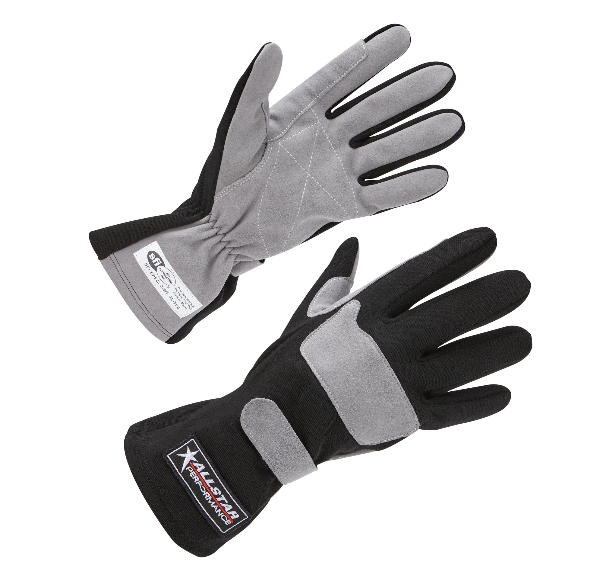 Allstar Performance ALL911011 Driving Gloves SFI 3.3/1, Single Layer Aramid and Suede, Black and Gray, Small Size