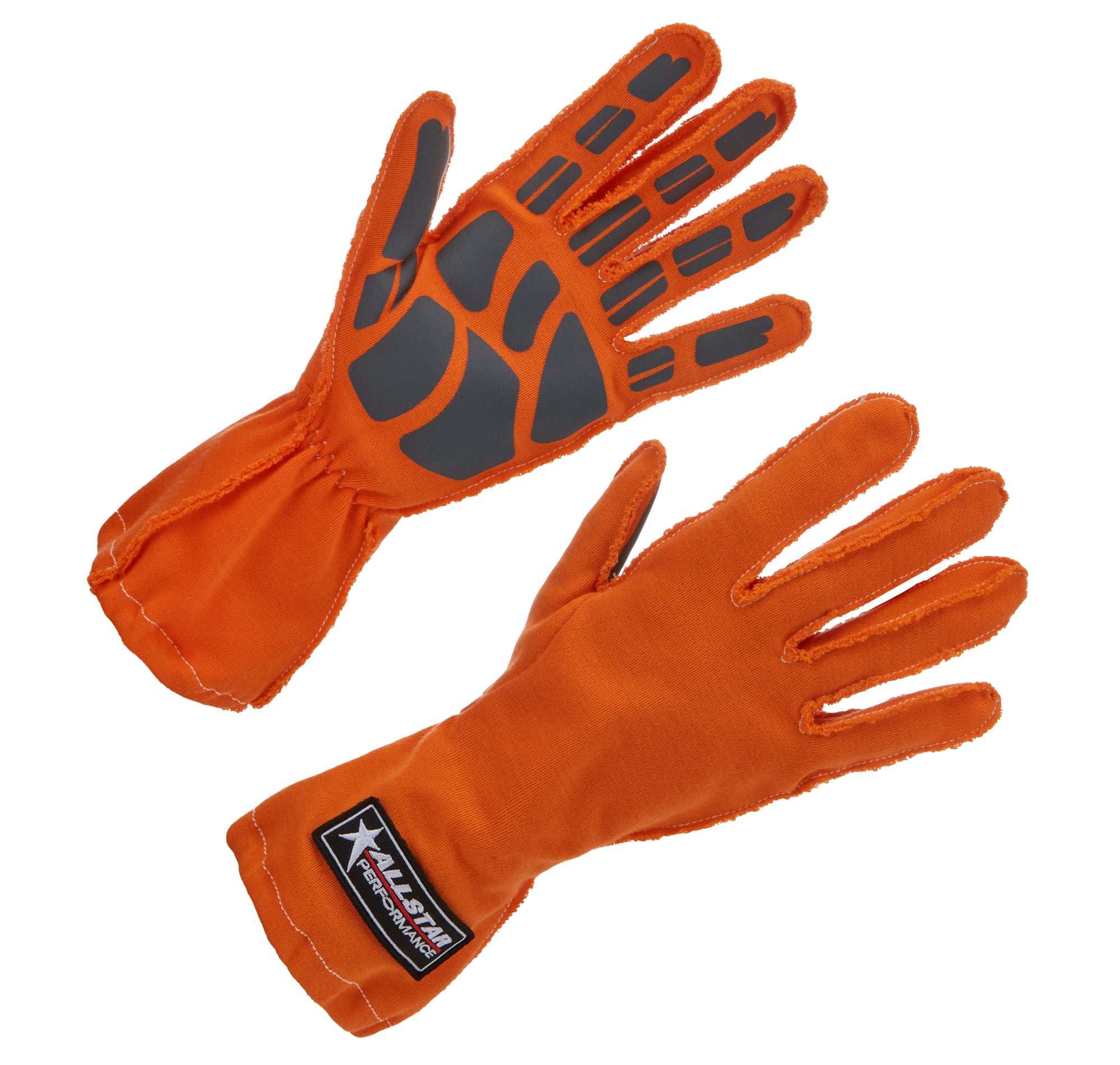 Allstar Performance ALL913041 Driving Gloves Non-SFI Outseam, Single Layer Aramid Material, Small Size, Orange and Gray