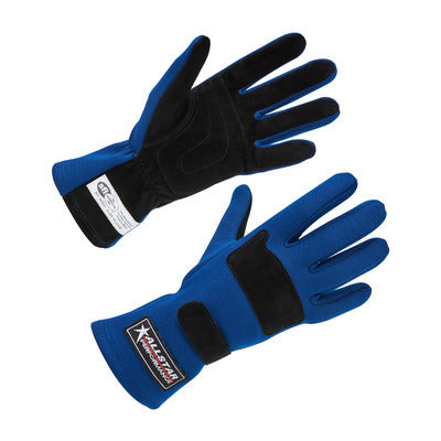 Allstar Performance ALL915025 Driving Gloves SFI 3.3/5 Double Layer Aramid and Suede Blue X-Large Pair