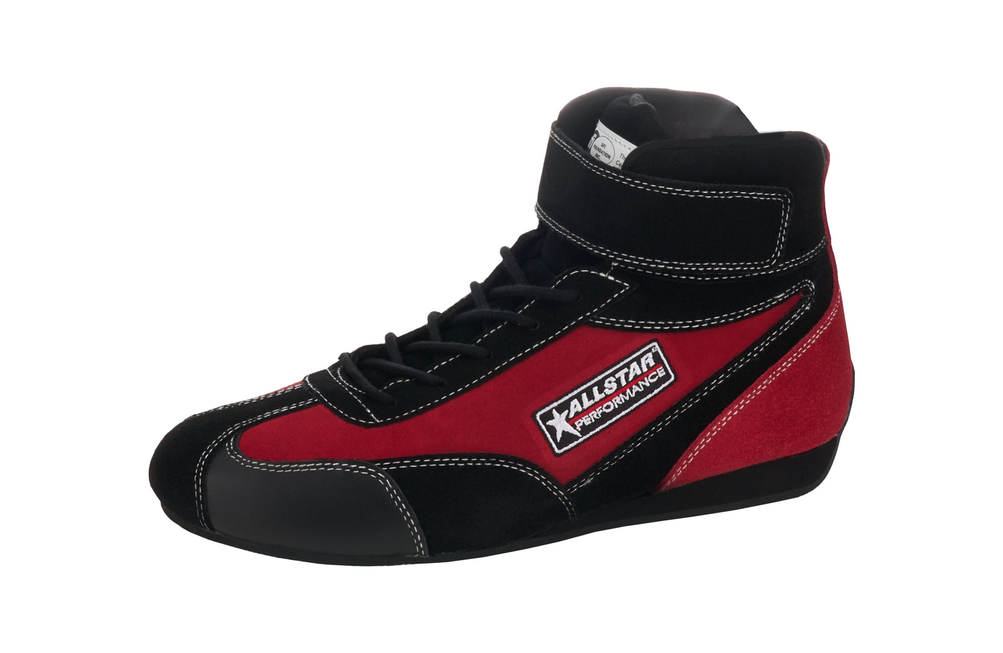 Allstar Performance ALL918722 Pro Series Mid-Top Driving Shoes with SFI 3.3/5 Certification, Black and Red, Size 7