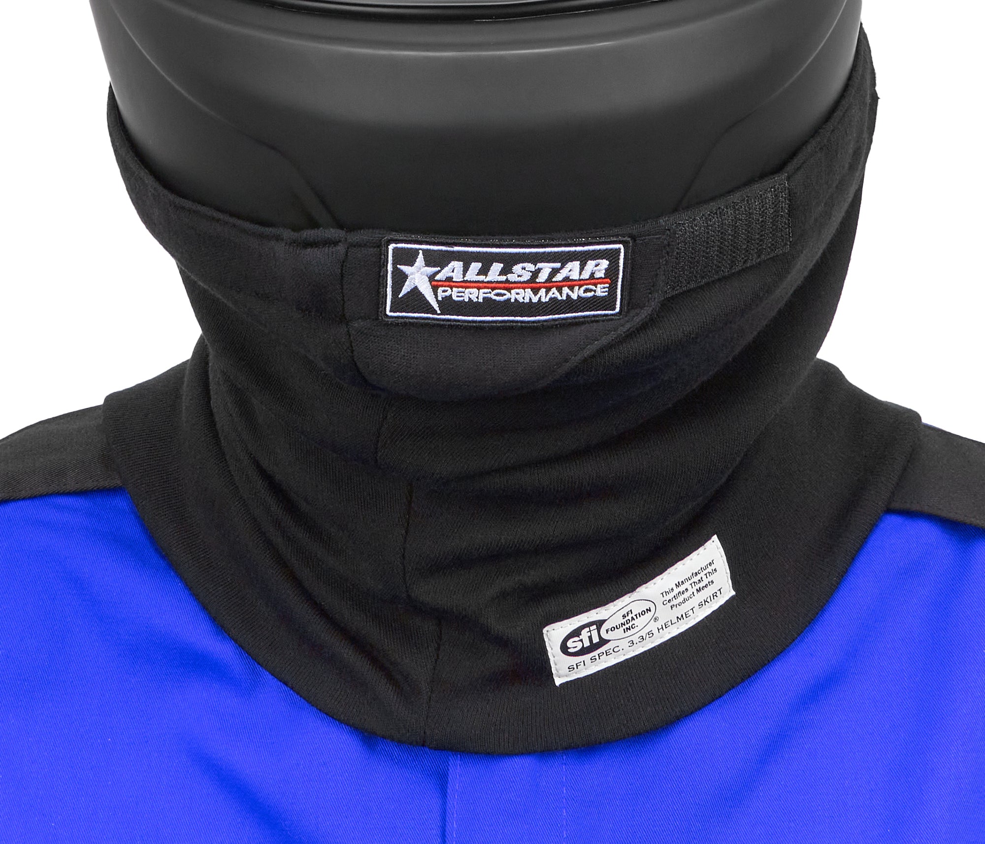 Allstar Performance Helmet Skirt SFI 3.3/5 Multi-Layer Black with Hook and Loop Attachment