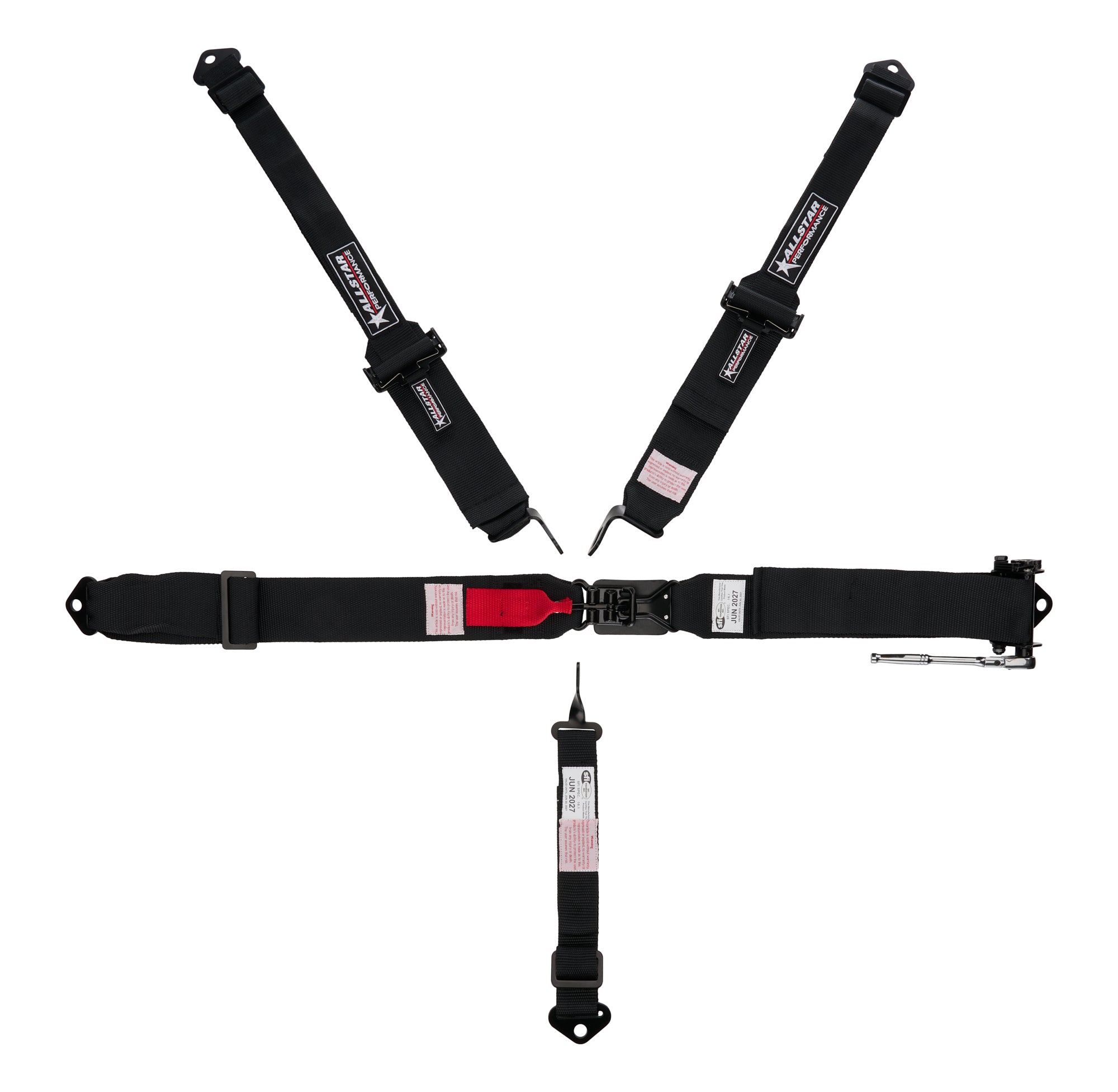 Allstar Performance ALL951181 5-Point Harness with Latch and Link, Pull Down/Left Side Ratchet Adjustment, Black, 3-Inch Lap Belts and 2-Inch Shoulder Straps