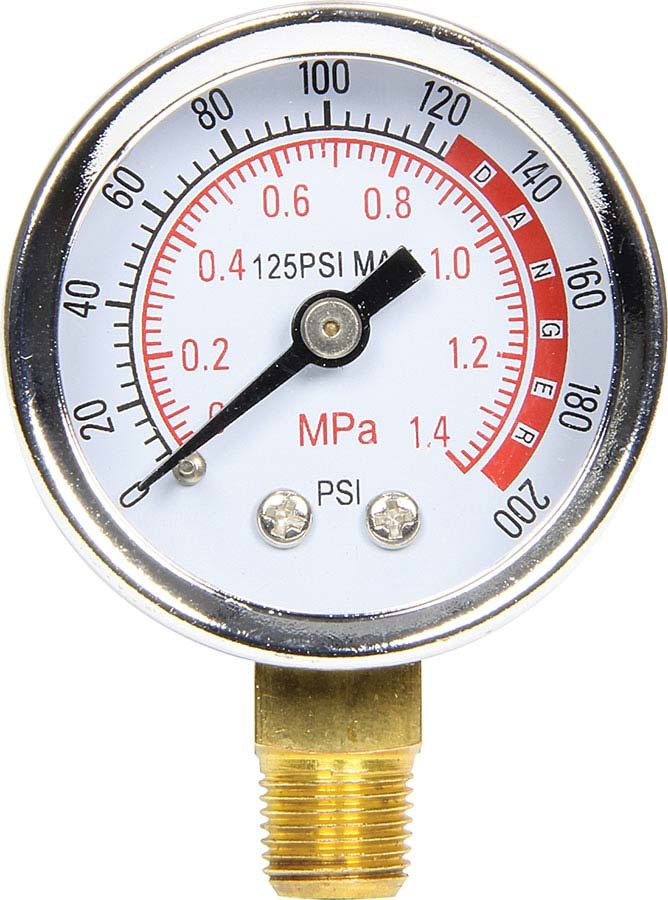Allstar Performance ALL99340 Air Pressure Gauge, 0-200 psi, Mechanical, Analog, 1-5/8 Inch Diameter, White Face, 1/8 Inch NPT Male Inlet