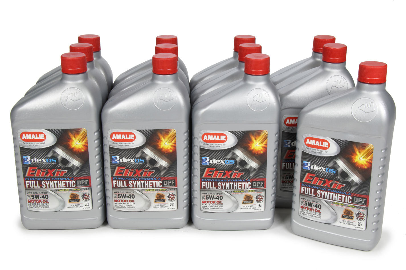 Amalie Elixir Full Synthetic 5W-40 Dexos2 Motor Oil Case of 12 Quart Bottles