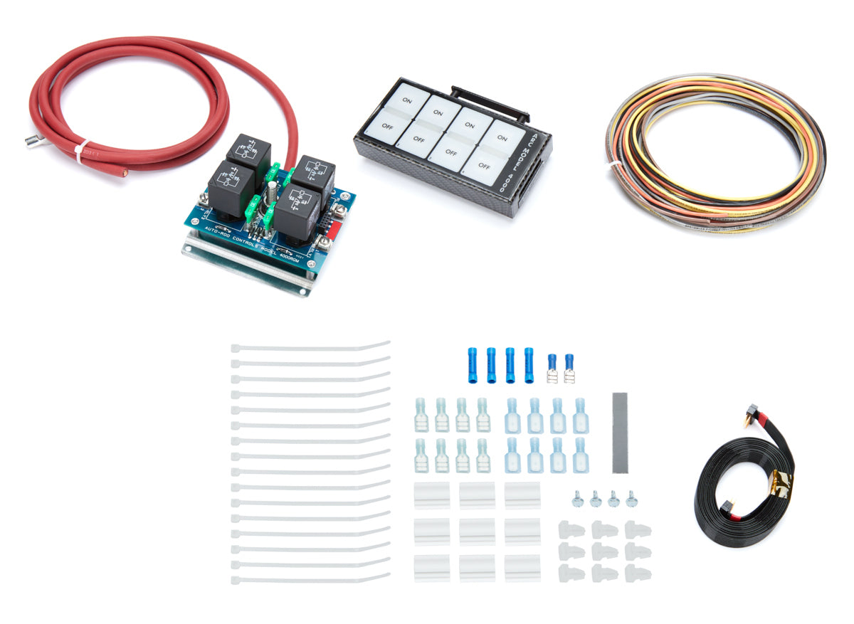 Auto Rod Controls 4003R Overhead Mount Switch Panel with Four Flat Switches, Fused, Indicator Lights, Relay Board, Wiring Kit, Carbon Fiber Finish
