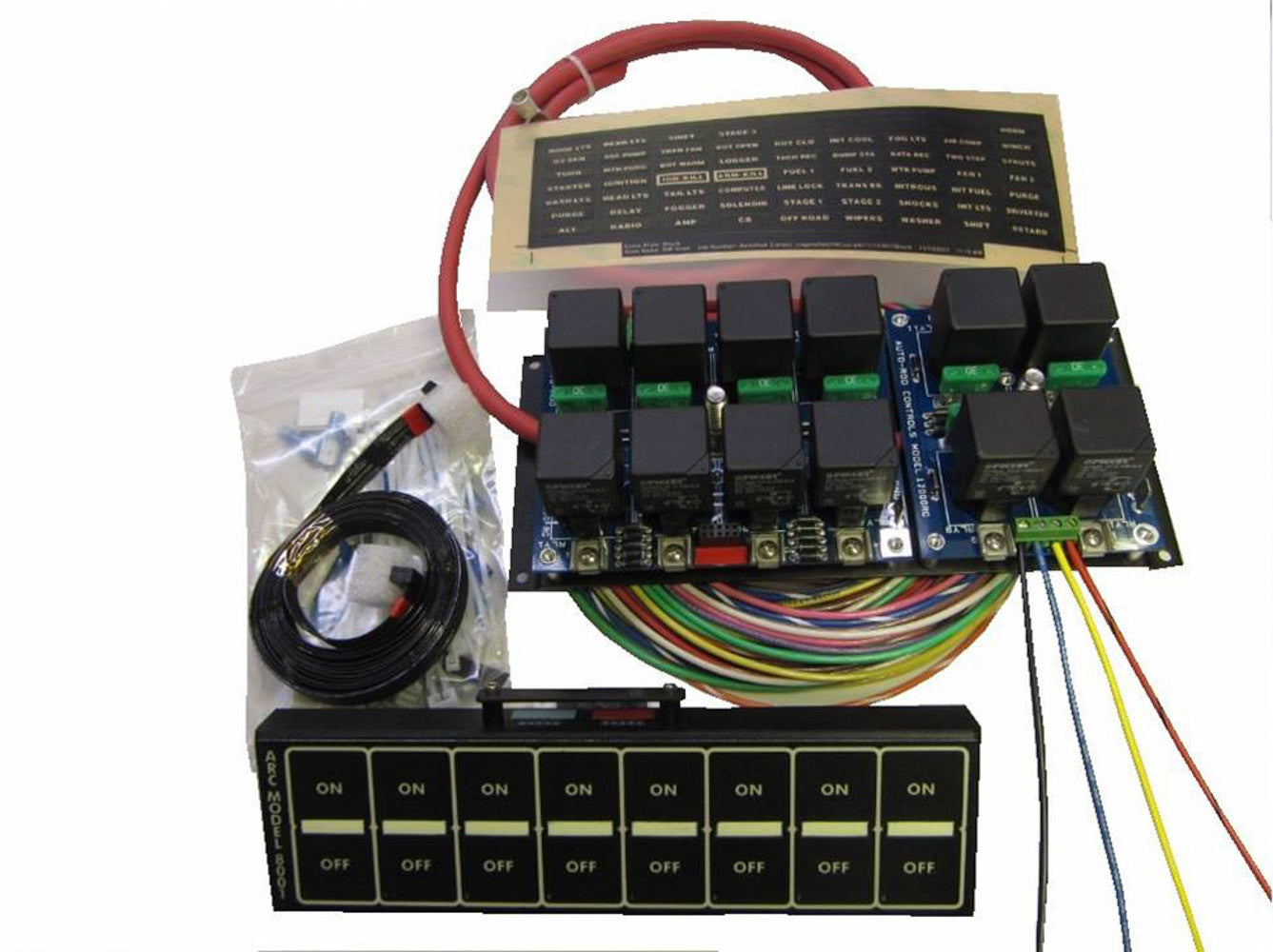 Auto Rod Controls 8001D Switch Panel, Dash Mount, 8 Flat Switches, Fused, Indicator Lights, Relay Board Included, Black Panel