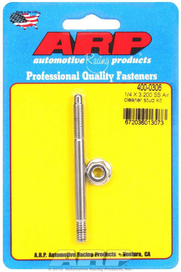 ARP 400-0306 Stainless Steel Air Cleaner Stud Kit with Hex Nut, 1/4-20 Thread, 3.2 Inch Length