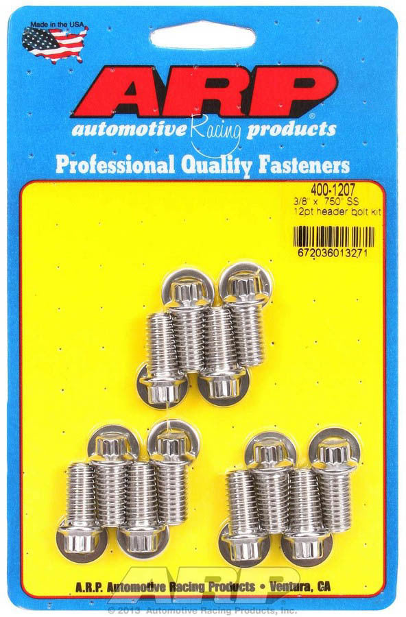 ARP Header Bolt Kit 400-1207, 3/8-16 Thread, 0.75 Inch Long, 12 Point Stainless Steel Polished Finish