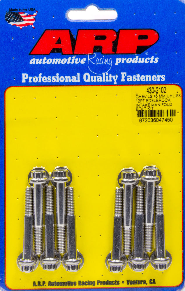 ARP 430-2102 Intake Manifold Bolt Kit for GM LS-Series with Edelbrock Intake, 12 Point Stainless Steel, Polished Finish