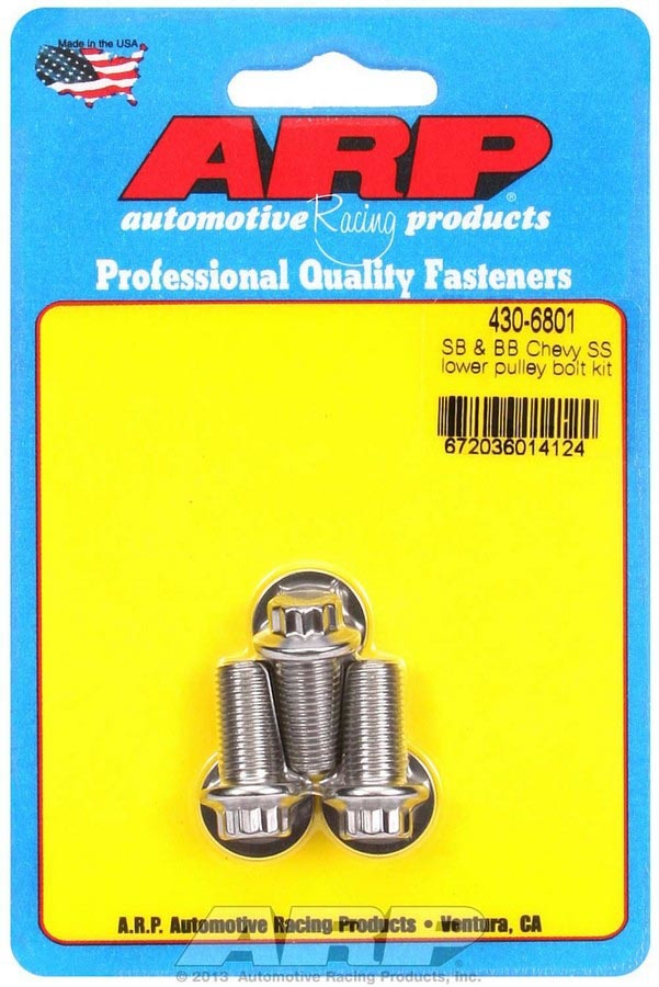 ARP 430-6801 Chevy S/S Lower Pulley Bolt Kit with 3/8-24 Thread and 0.75 Inch Length