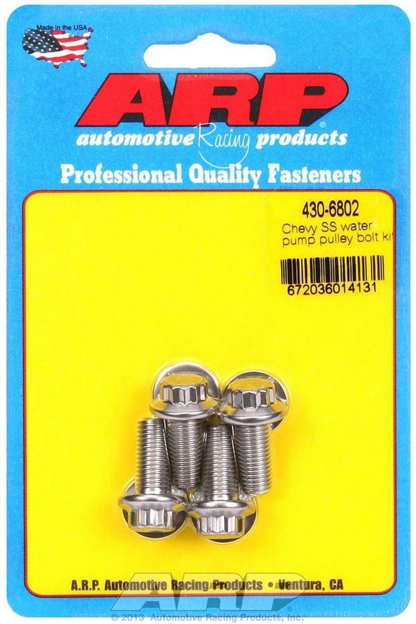 ARP Water Pump Pulley Bolt Kit for Chevy S/S W/P - 5/16-24 Thread, 0.75 Inch Length, 12 Point Stainless Steel, Polished Finish