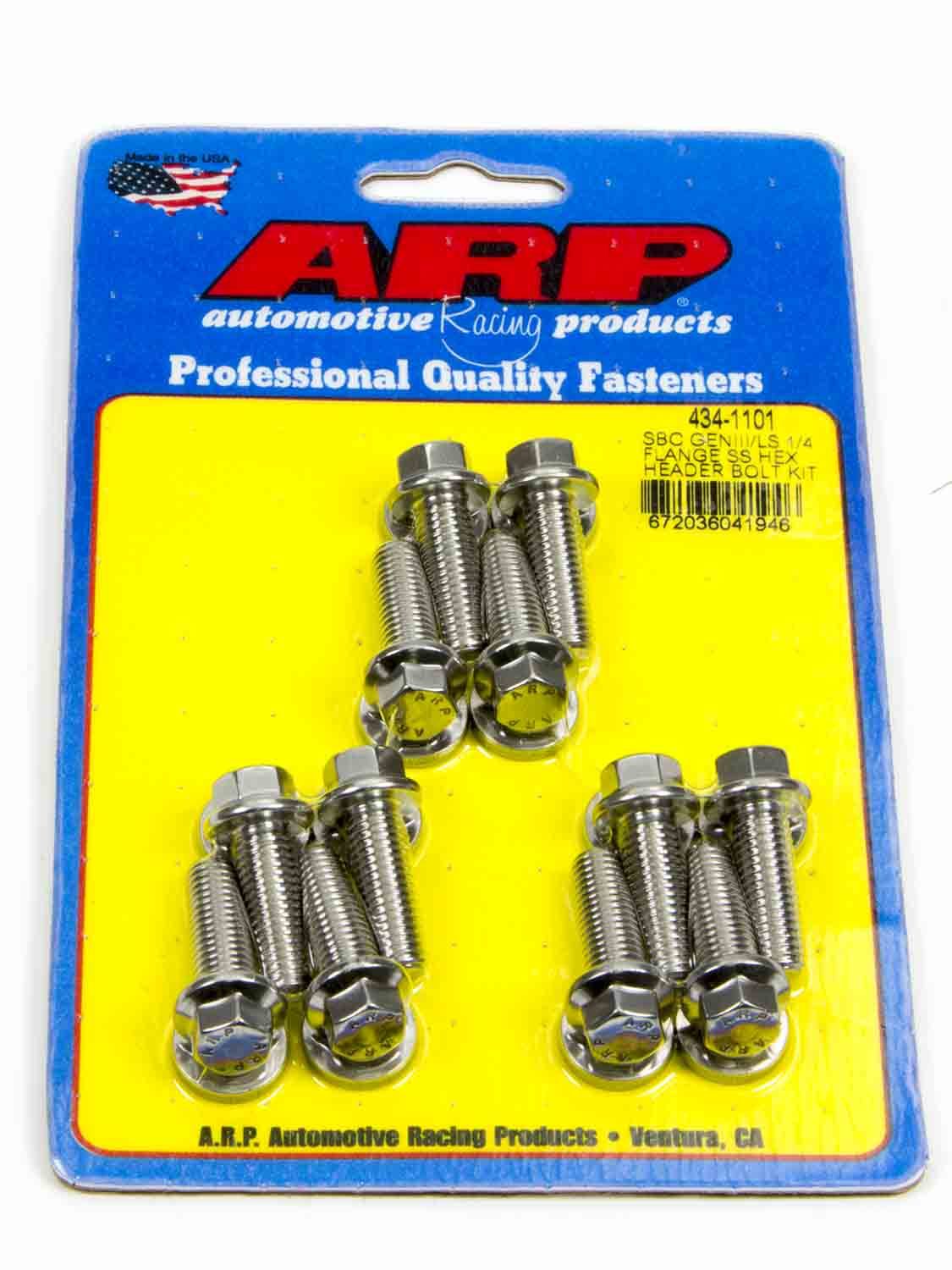 ARP 434-1101 Stainless Steel Header Bolt Kit for GM LS-Series Engines, 8 mm x 1.25 Thread, 0.98 Inch Length, Hex Head