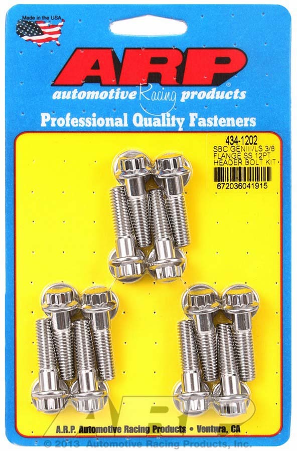 ARP 434-1202 Stainless Steel Header Bolt Kit for GM LS Series Engines, 8mm x 1.25 Thread, 1.181 Inch Length, 12-Point Head