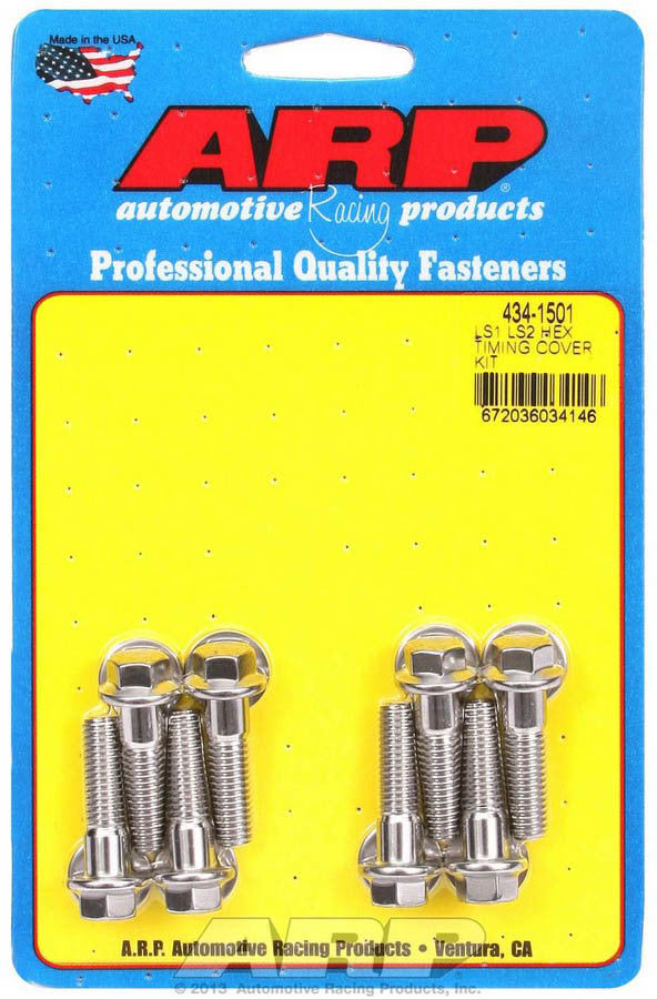 ARP S/S Timing Cover Bolt Kit for GM LS-Series Engines, 8-Piece, Polished Stainless Hex Head Fasteners
