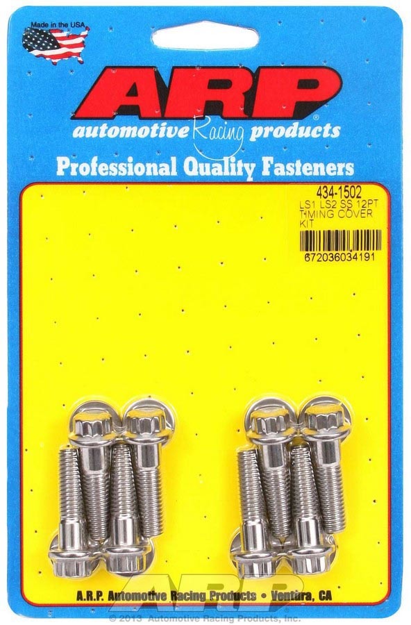 ARP 434-1502 Stainless Steel Timing Cover Bolt Kit for GM LS-Series Engines, 12-Point Head, Polished Finish, Set of 8