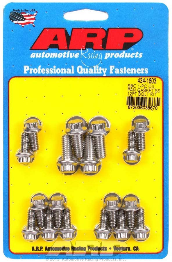 ARP SBC S/S Oil Pan Bolt Kit 12 Point Head with Stainless Steel Finish and Rubber Gasket