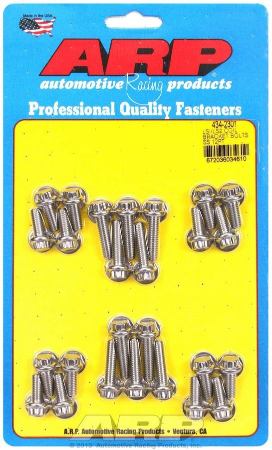 ARP 434-2301 Stainless Steel Coil Bracket Bolt Kit for GM LS-Series Engines, 12-Point Head, Polished Finish
