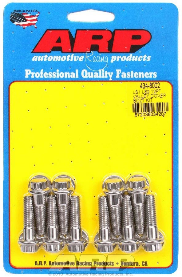 ARP Valley Cover Bolt Kit 434-8002 for GM LS-Series Engines, Stainless Steel, 12 Point Head, Polished Finish, Set of 11