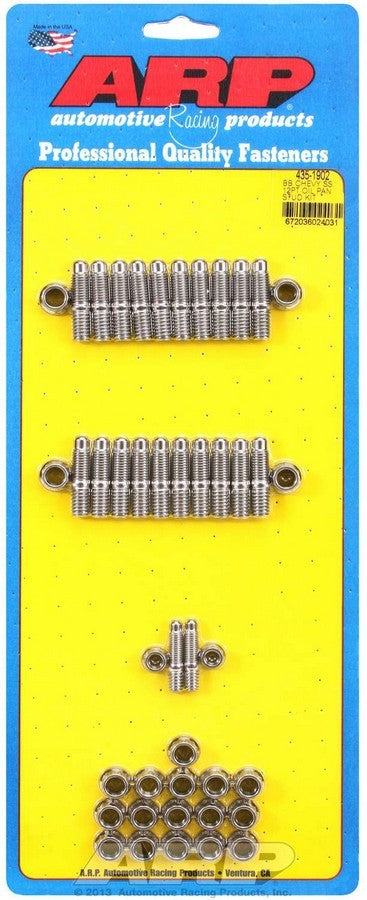 ARP BBC S/S Oil Pan Stud Kit - 12 Point Nuts, Stainless Steel, Polished Finish, 2-Piece Cork Gasket