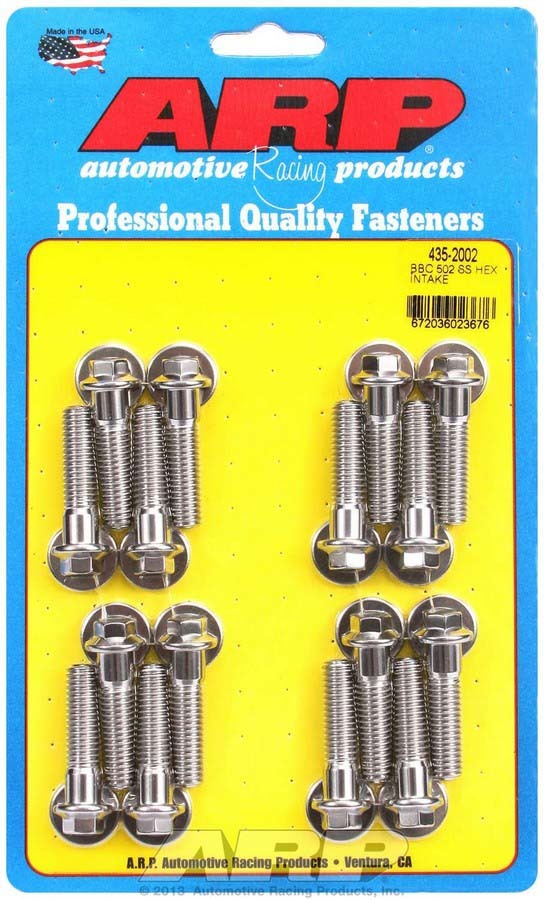 ARP BBC S/S Intake Bolt Kit 6pt for Big Block Chevy 502 with Polished Stainless Steel Hex Heads