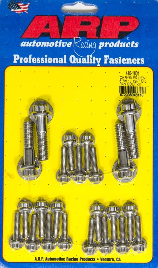 ARP Oil Pan Bolt Kit for Mopar Gen III Hemi 5.7L and 6.1L Engines, 12 Point Head, Stainless Steel, Polished Finish