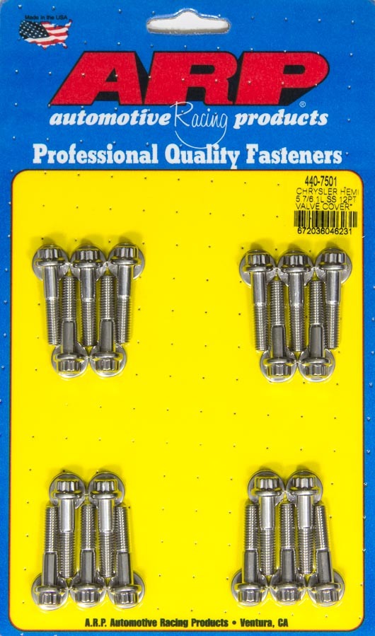ARP Valve Cover Bolt Kit 440-7501 for Mopar Gen III Hemi, 8mm x 1.00 Thread, 30mm Length, Polished Stainless, 12-Point Head, Set of 20